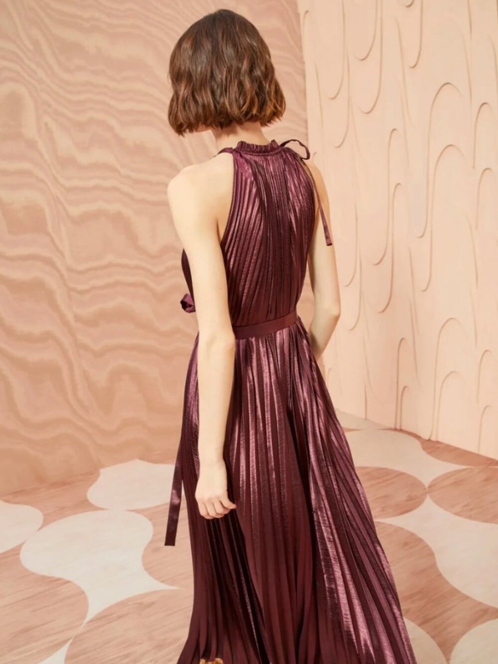 Ulla Johnson Amiko Metallic Pleated Halter Maxi Dress, 2 - Picture 6 of 7